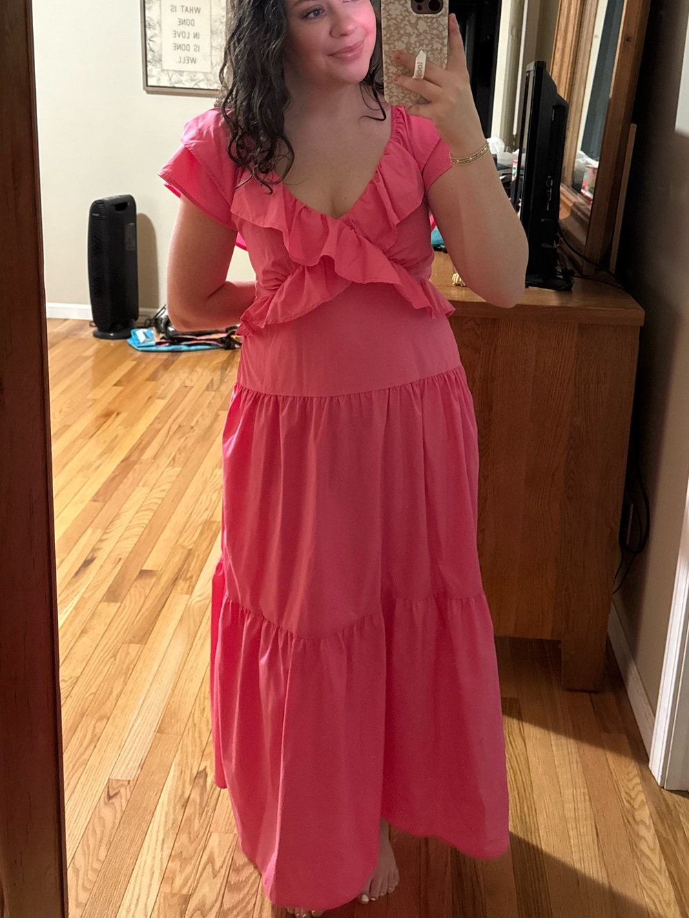 Carole Christian Ruffled Open Back Maxi Dress in Hot Pink